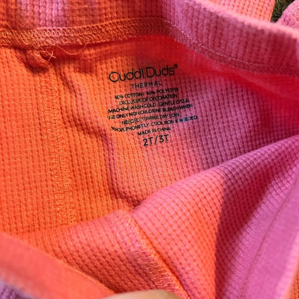 Cuddl Duds Girls Pink Waffle Thermal Pajama Set with White Trim